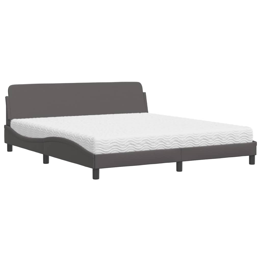 Pat cu saltea, gri, 180x200 cm, piele ecologică GartenMobel Dekor