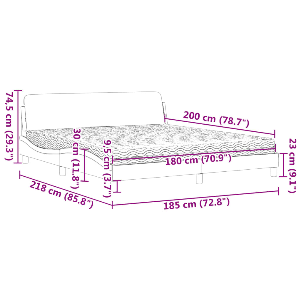 Pat cu saltea, gri, 180x200 cm, piele ecologică GartenMobel Dekor