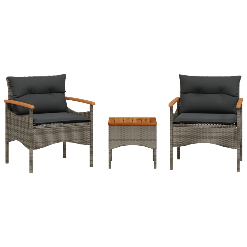 Set canapea de grădină cu perne, 3 piese, gri, poliratan GartenMobel Dekor