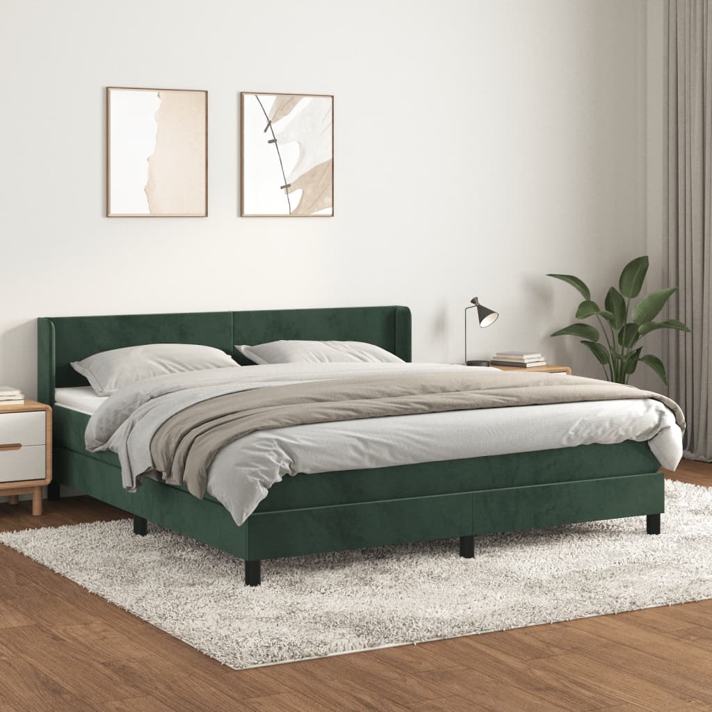 Pat box spring cu saltea, verde închis, 180x200 cm, catifea GartenMobel Dekor