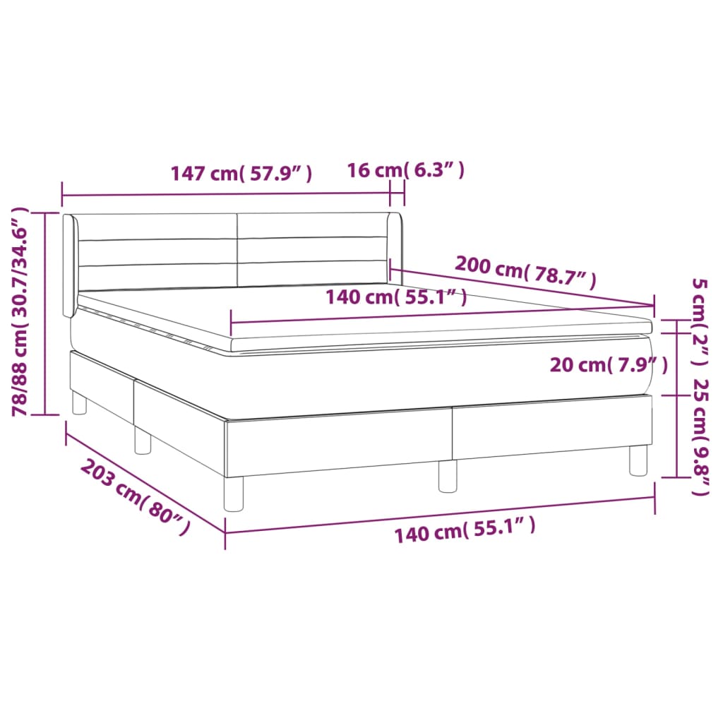 Pat box spring cu saltea, albastru închis, 140x200 cm, catifea GartenMobel Dekor