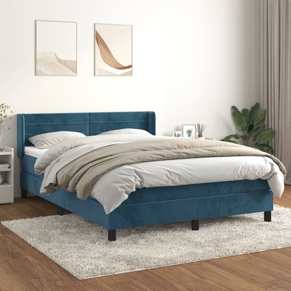 Pat box spring cu saltea, albastru închis, 140x200 cm, catifea GartenMobel Dekor