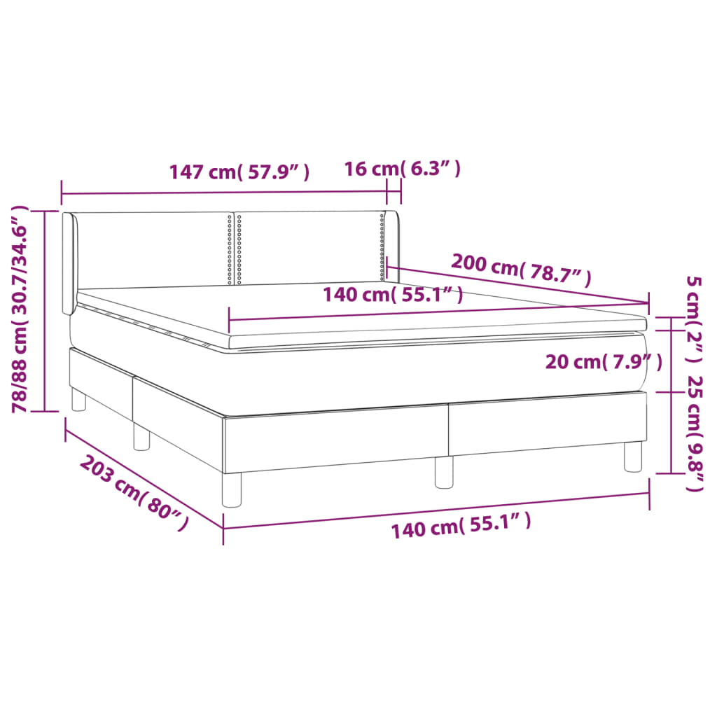 Pat box spring cu saltea, albastru închis, 140x200 cm, catifea GartenMobel Dekor