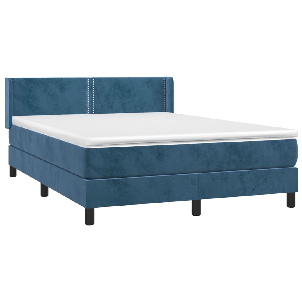 Pat box spring cu saltea, albastru închis, 140x200 cm, catifea GartenMobel Dekor