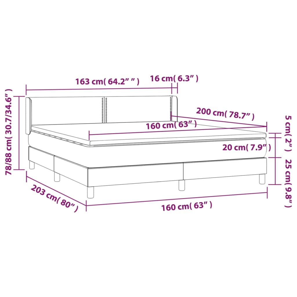 Pat box spring cu saltea, albastru închis, 160x200 cm, catifea GartenMobel Dekor