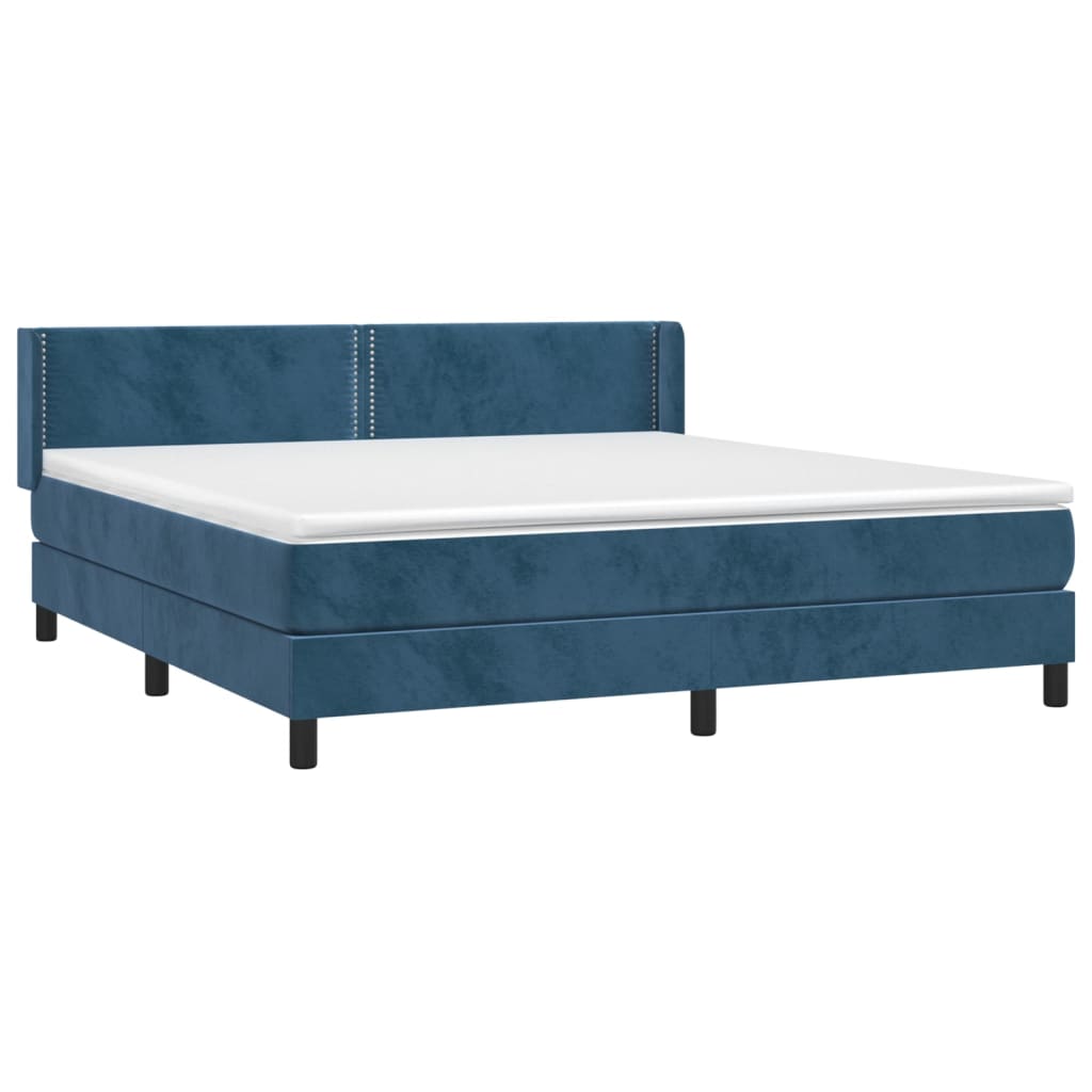 Pat box spring cu saltea, albastru închis, 160x200 cm, catifea GartenMobel Dekor