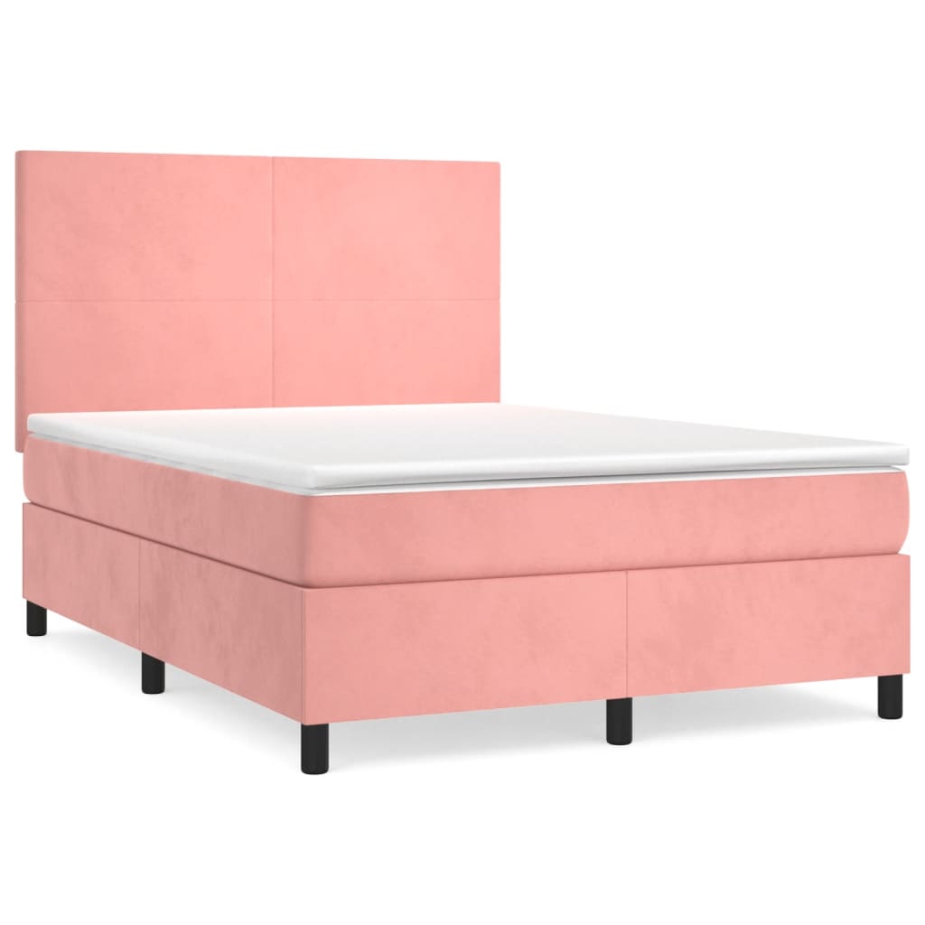 Pat box spring cu saltea, roz, 140x200 cm, catifea GartenMobel Dekor