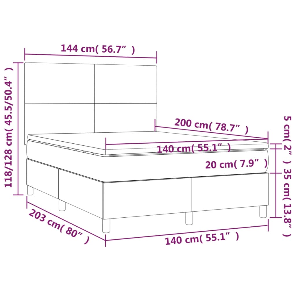 Pat box spring cu saltea, roz, 140x200 cm, catifea GartenMobel Dekor