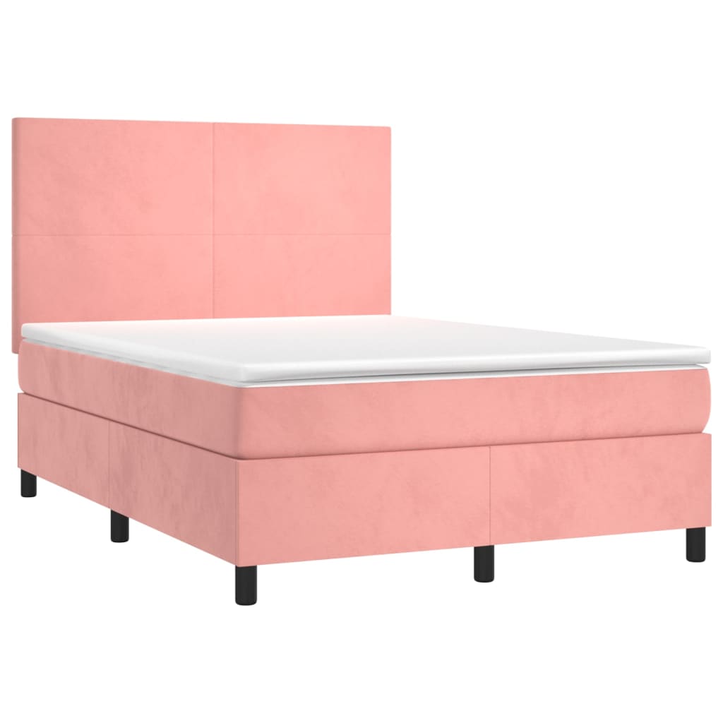 Pat box spring cu saltea, roz, 140x200 cm, catifea GartenMobel Dekor