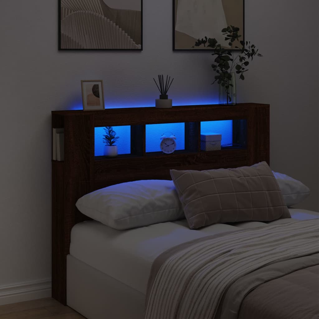 Tăblie de pat cu LED, stejar maro, 140x18,5x103,5 cm, lemn GartenMobel Dekor