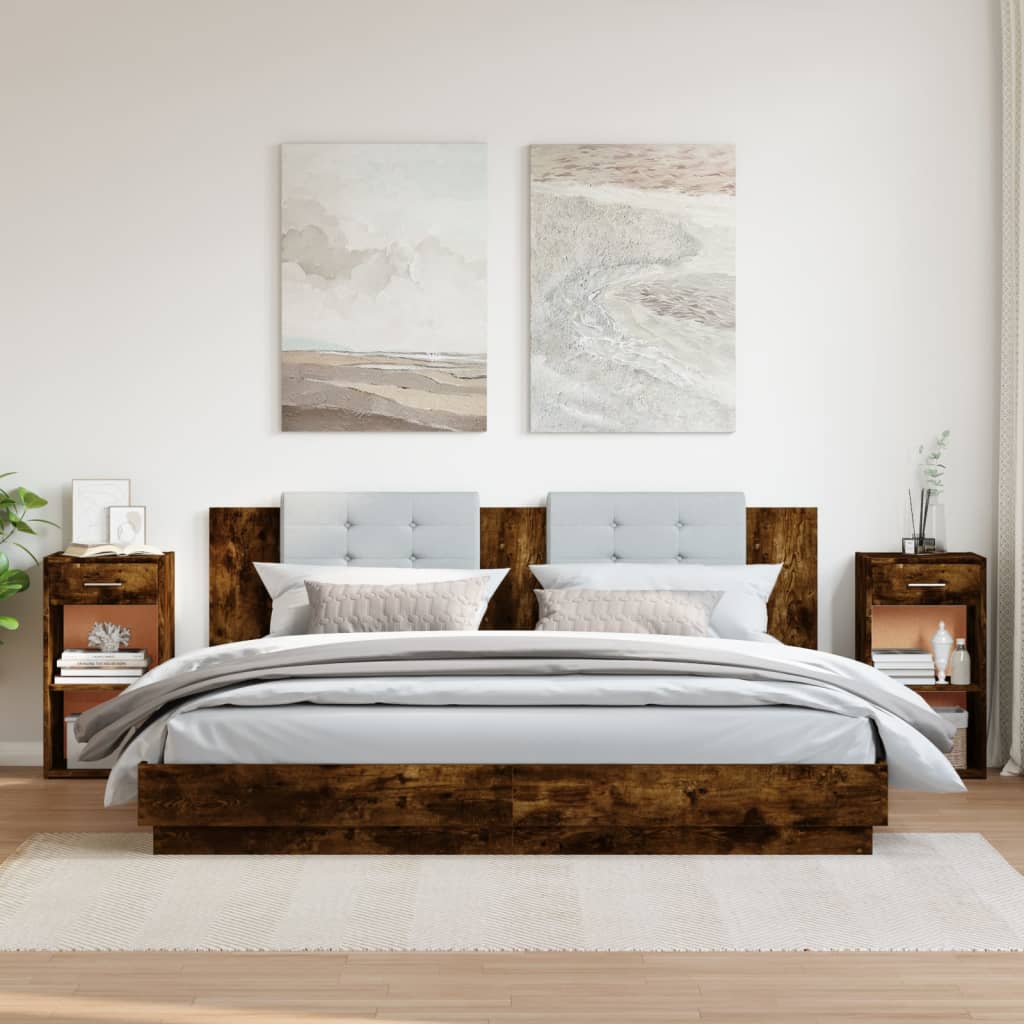 Noptiere, 2 buc., stejar fumuriu, 35x34x65 cm, lemn prelucrat GartenMobel Dekor