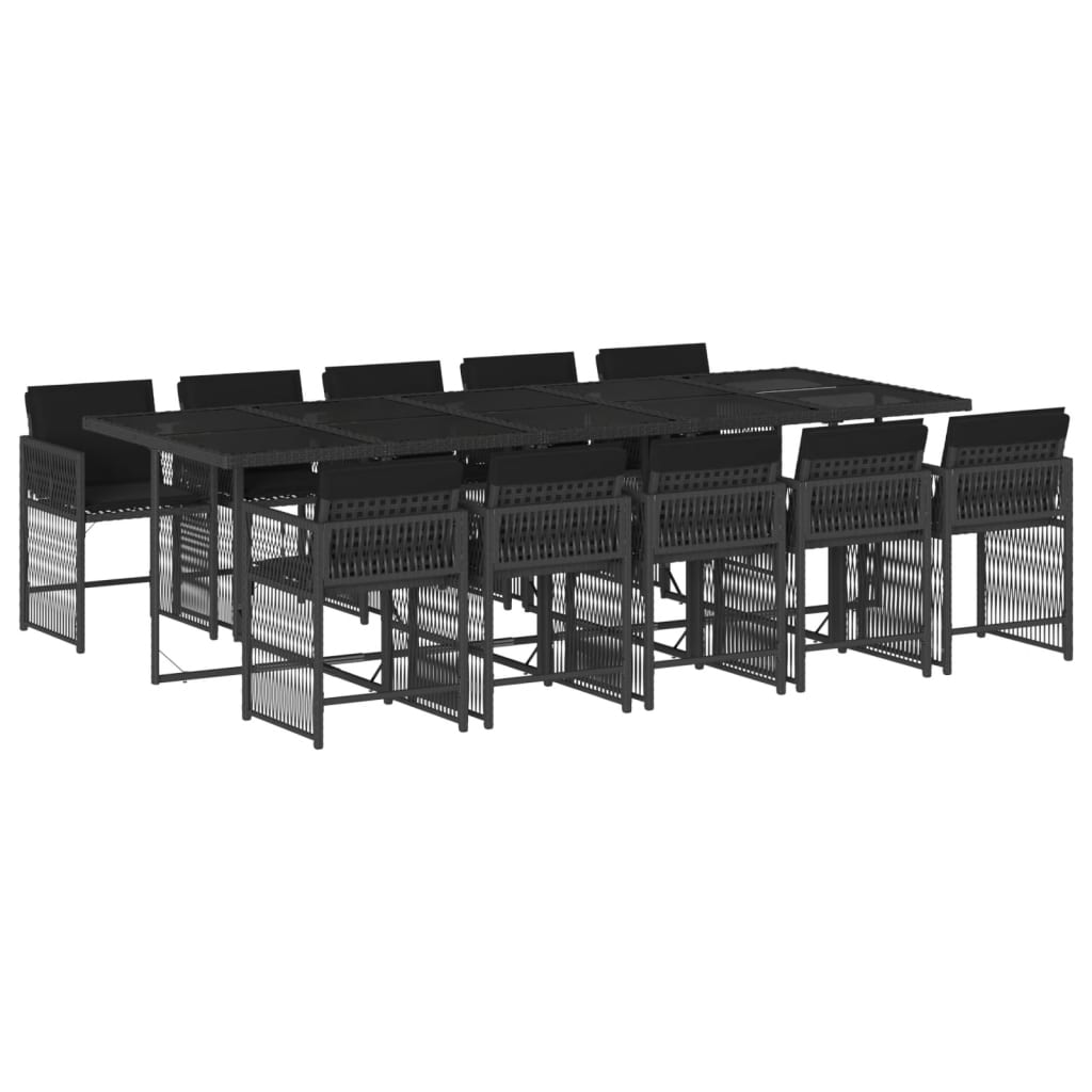 Set mobilier de exterior cu perne, 11 piese, negru, poliratan GartenMobel Dekor