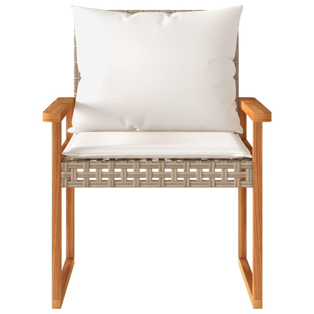 Set bistro cu perne, 3 piese, bej, poliratan și lemn acacia GartenMobel Dekor