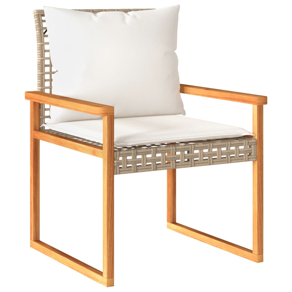 Set bistro cu perne, 3 piese, bej, poliratan și lemn acacia GartenMobel Dekor