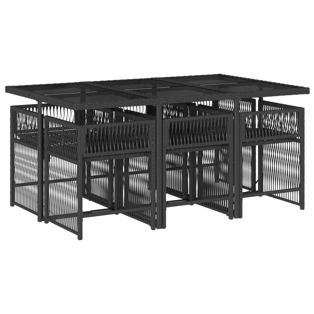 Set mobilier de grădină cu perne, 7 piese, negru, poliratan GartenMobel Dekor