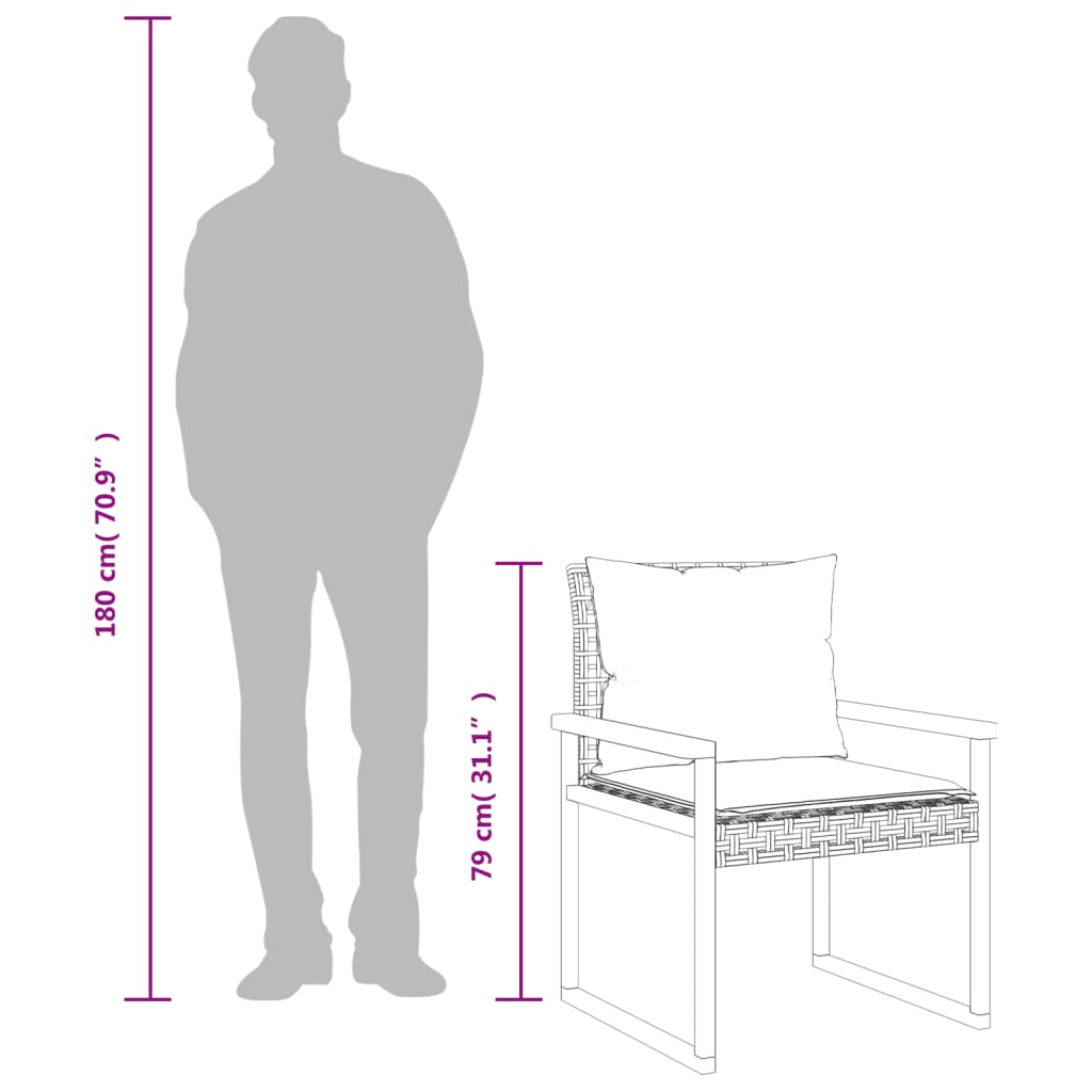 Set bistro cu perne, 3 piese, negru, poliratan și lemn acacia GartenMobel Dekor