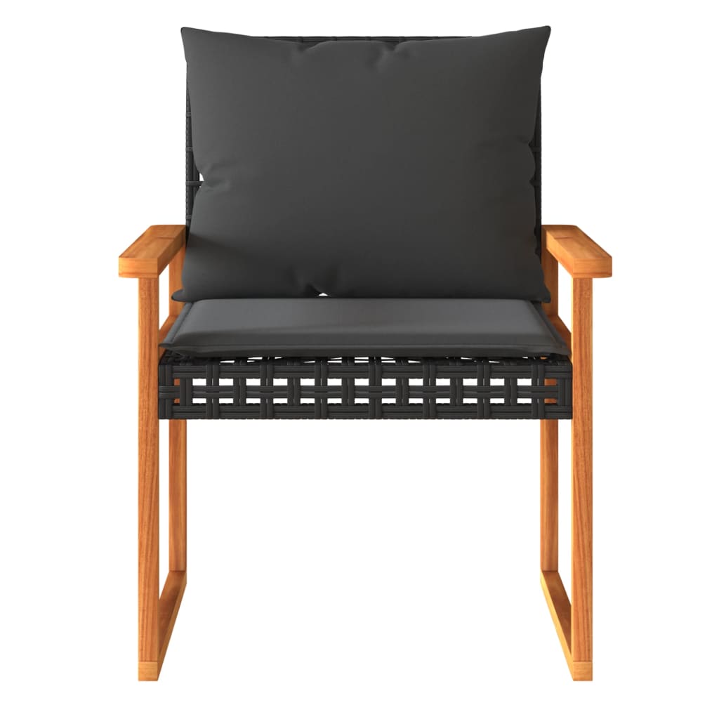 Set bistro cu perne, 3 piese, negru, poliratan și lemn acacia GartenMobel Dekor