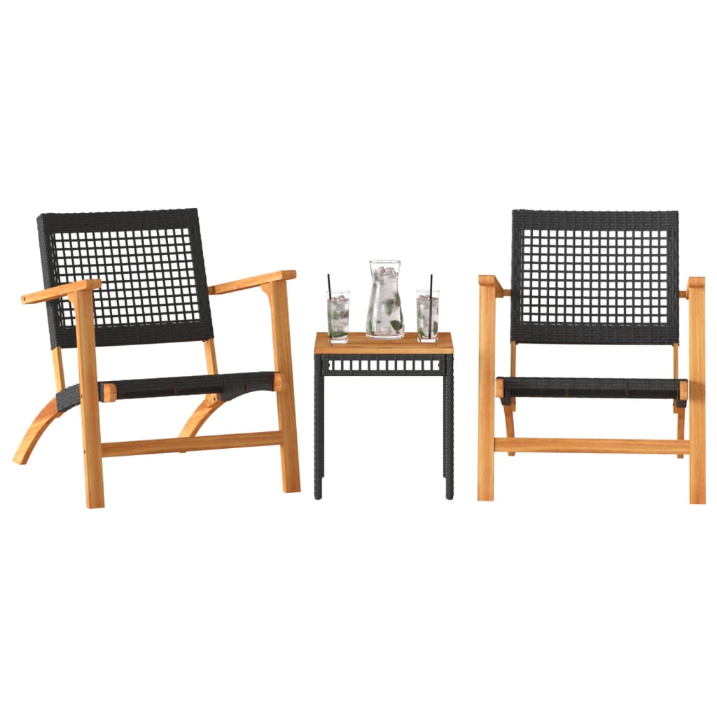 Set mobilier bistro, 3 piese, poliratan negru/lemn de acacia GartenMobel Dekor