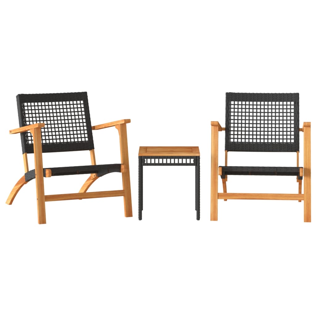 Set mobilier bistro, 3 piese, poliratan negru/lemn de acacia GartenMobel Dekor