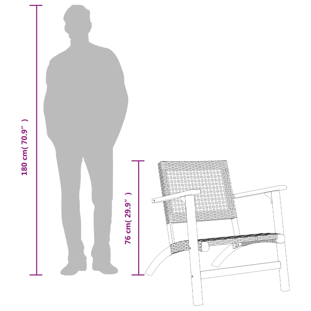 Set mobilier bistro, 3 piese, poliratan negru/lemn de acacia GartenMobel Dekor