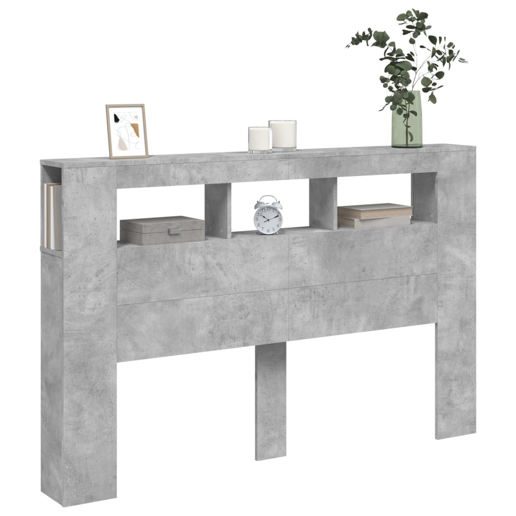 Tăblie de pat cu LED, gri beton, 160x18,5x103,5 cm, lemn GartenMobel Dekor