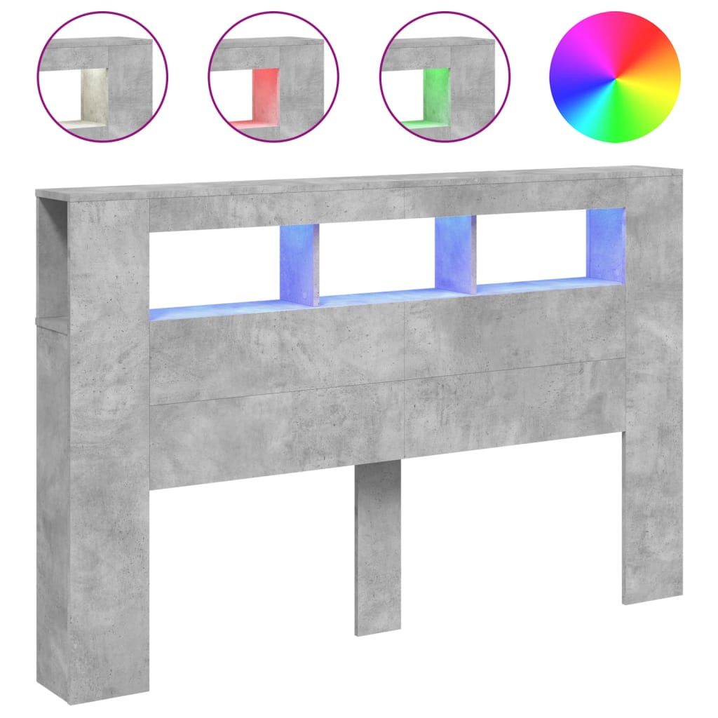 Tăblie de pat cu LED, gri beton, 160x18,5x103,5 cm, lemn GartenMobel Dekor