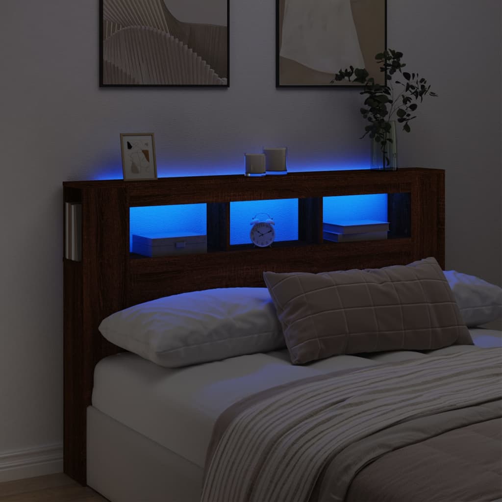 Tăblie de pat cu LED, stejar maro, 160x18,5x103,5 cm, lemn GartenMobel Dekor
