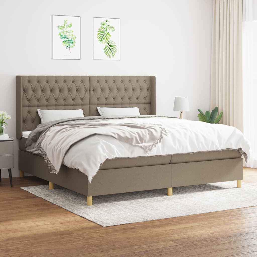 Pat box spring cu saltea, gri taupe, 200x200 cm, textil GartenMobel Dekor