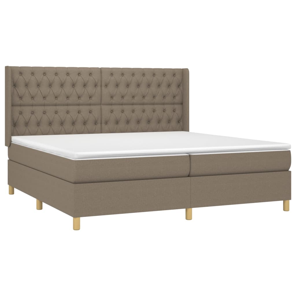 Pat box spring cu saltea, gri taupe, 200x200 cm, textil GartenMobel Dekor