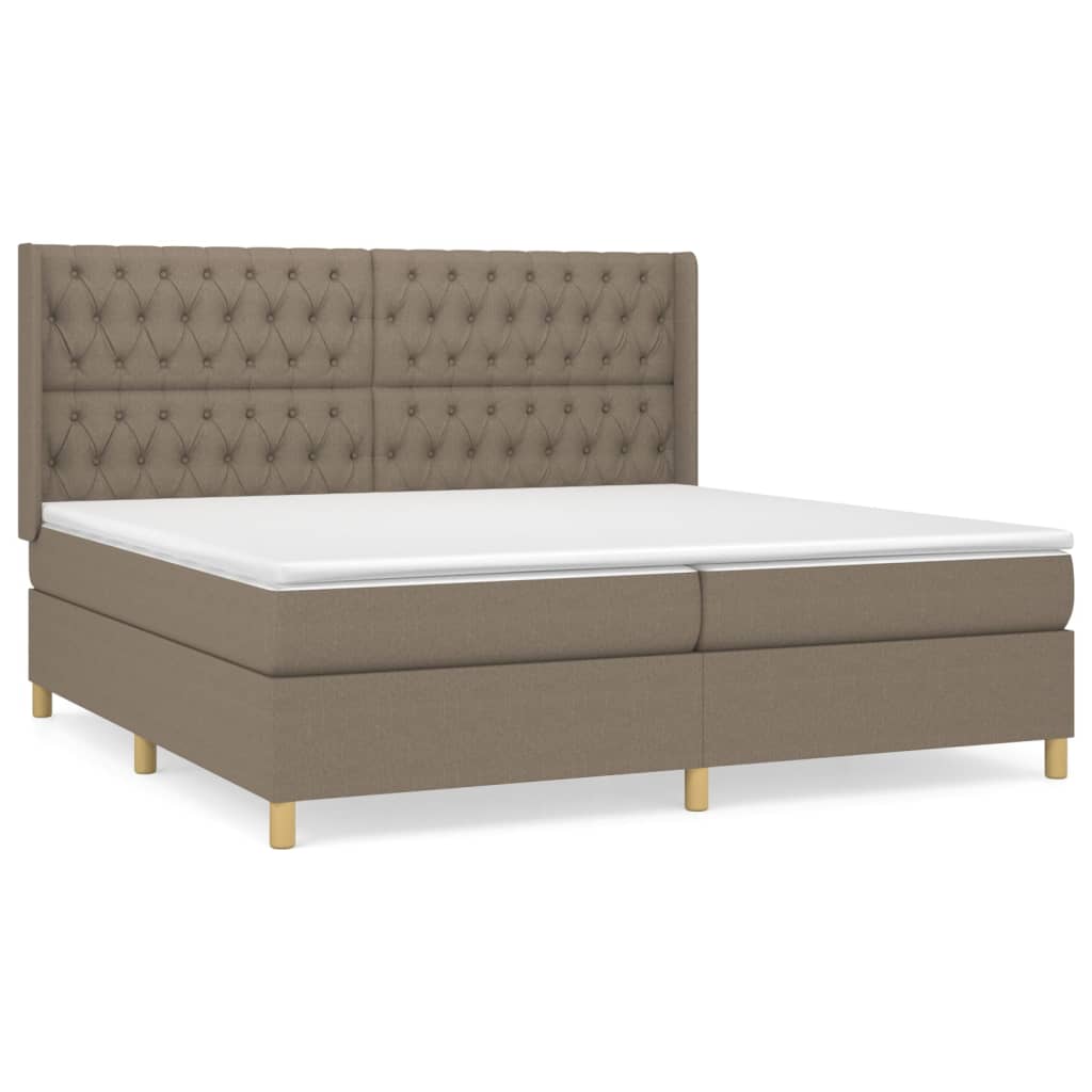 Pat box spring cu saltea, gri taupe, 200x200 cm, textil GartenMobel Dekor