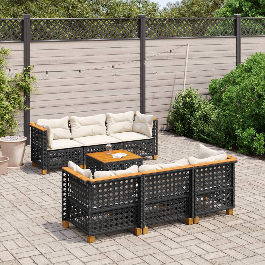 Set canapele de grădină cu perne, 7 piese, negru, poliratan GartenMobel Dekor