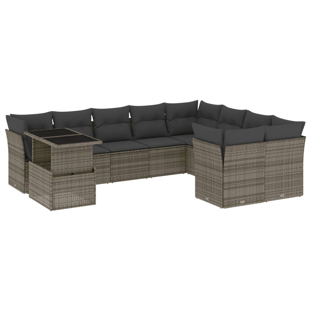 Set mobilier de grădină cu perne, 10 piese, gri, poliratan GartenMobel Dekor