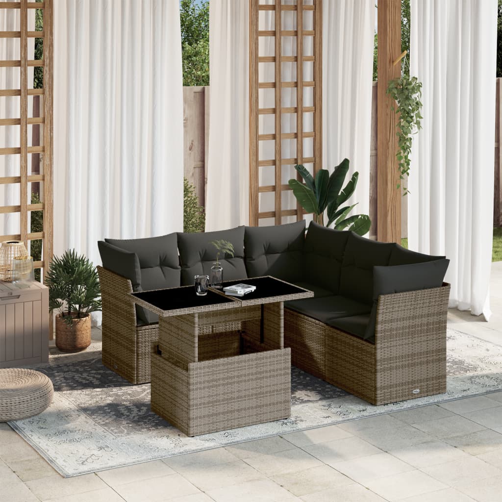 Set mobilier grădină cu perne, 6 piese, gri, poliratan GartenMobel Dekor