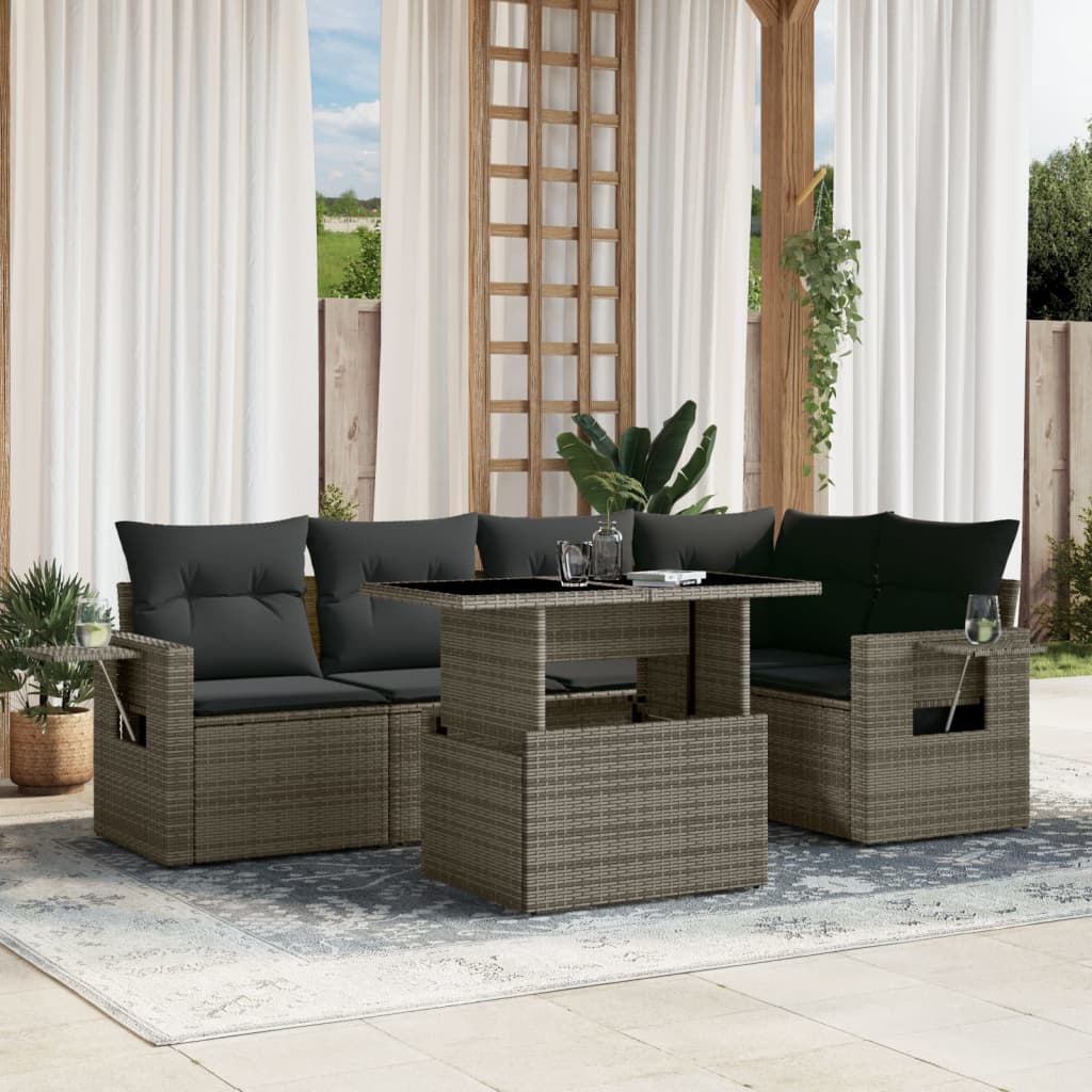 Set mobilier grădină cu perne, 6 piese, gri, poliratan GartenMobel Dekor
