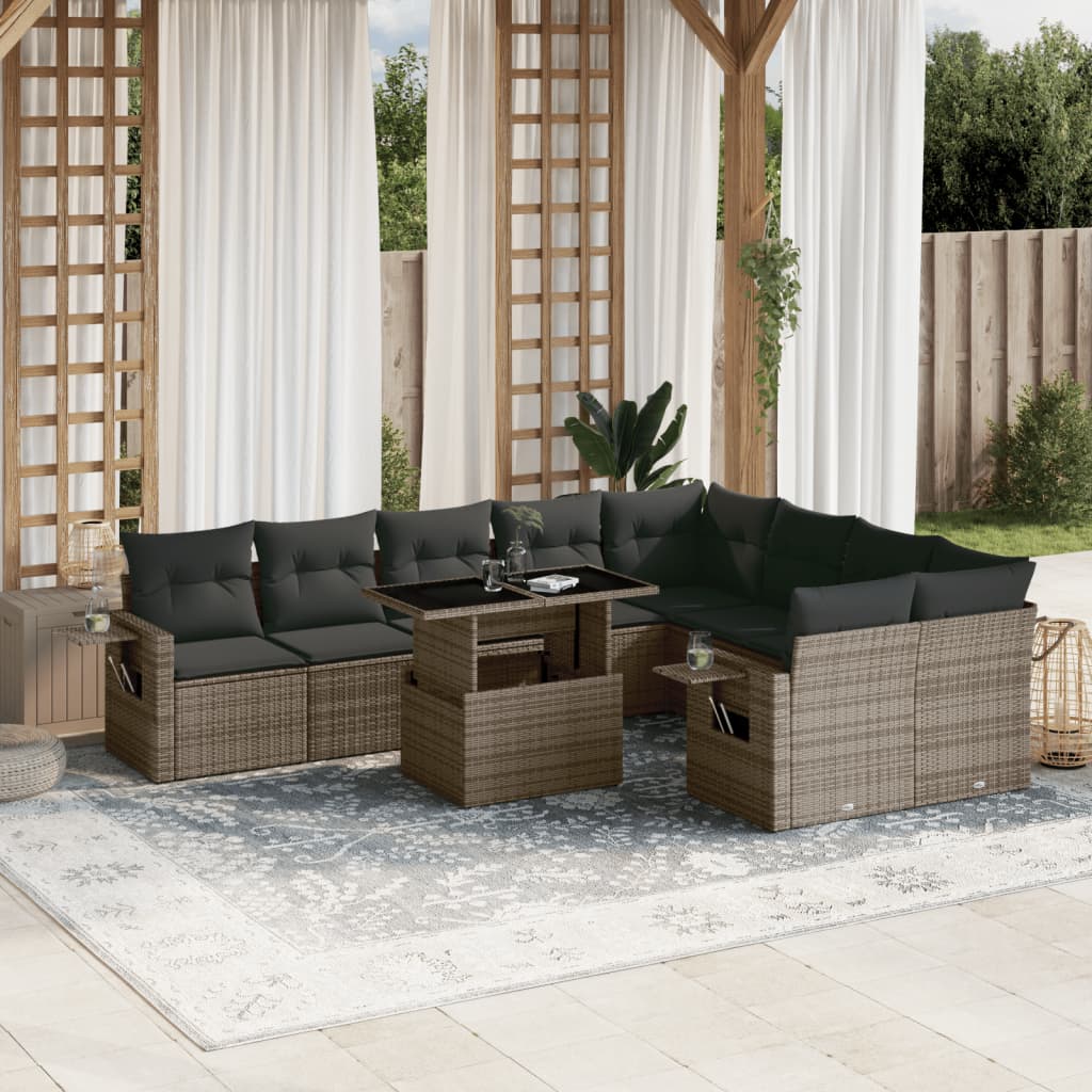 Set mobilier de grădină cu perne, 10 piese, gri, poliratan GartenMobel Dekor