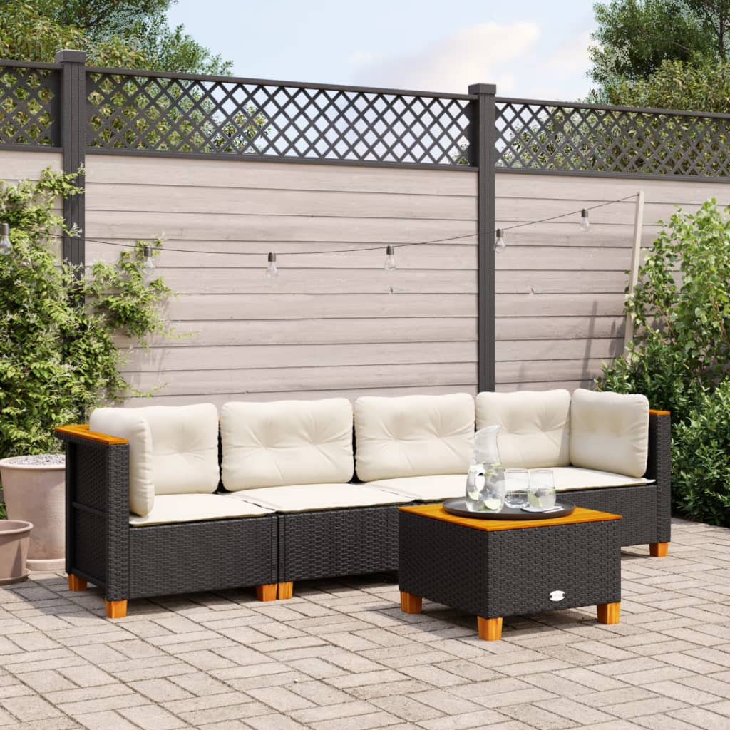 Set mobilier de grădină cu perne, 5 piese, negru, poliratan GartenMobel Dekor