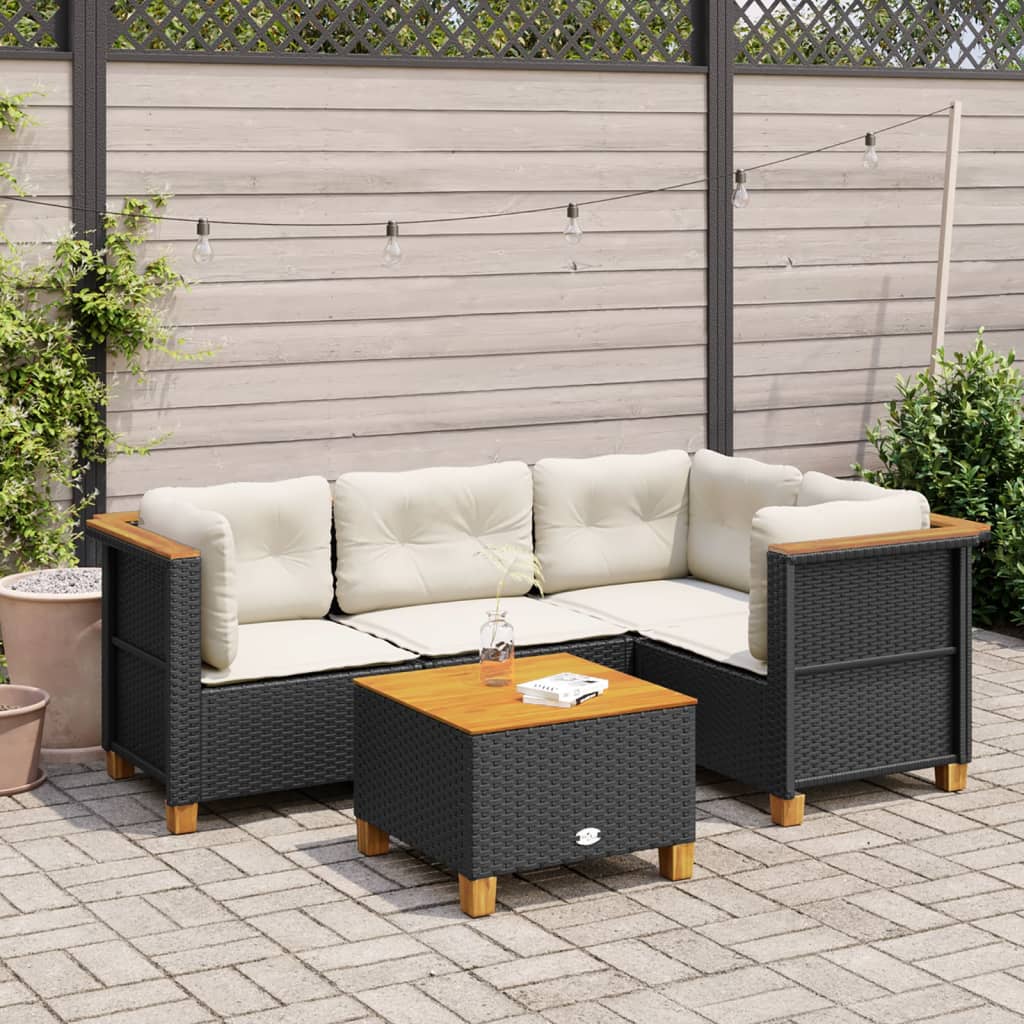 Set mobilier de grădină cu perne, 5 piese, negru, poliratan GartenMobel Dekor