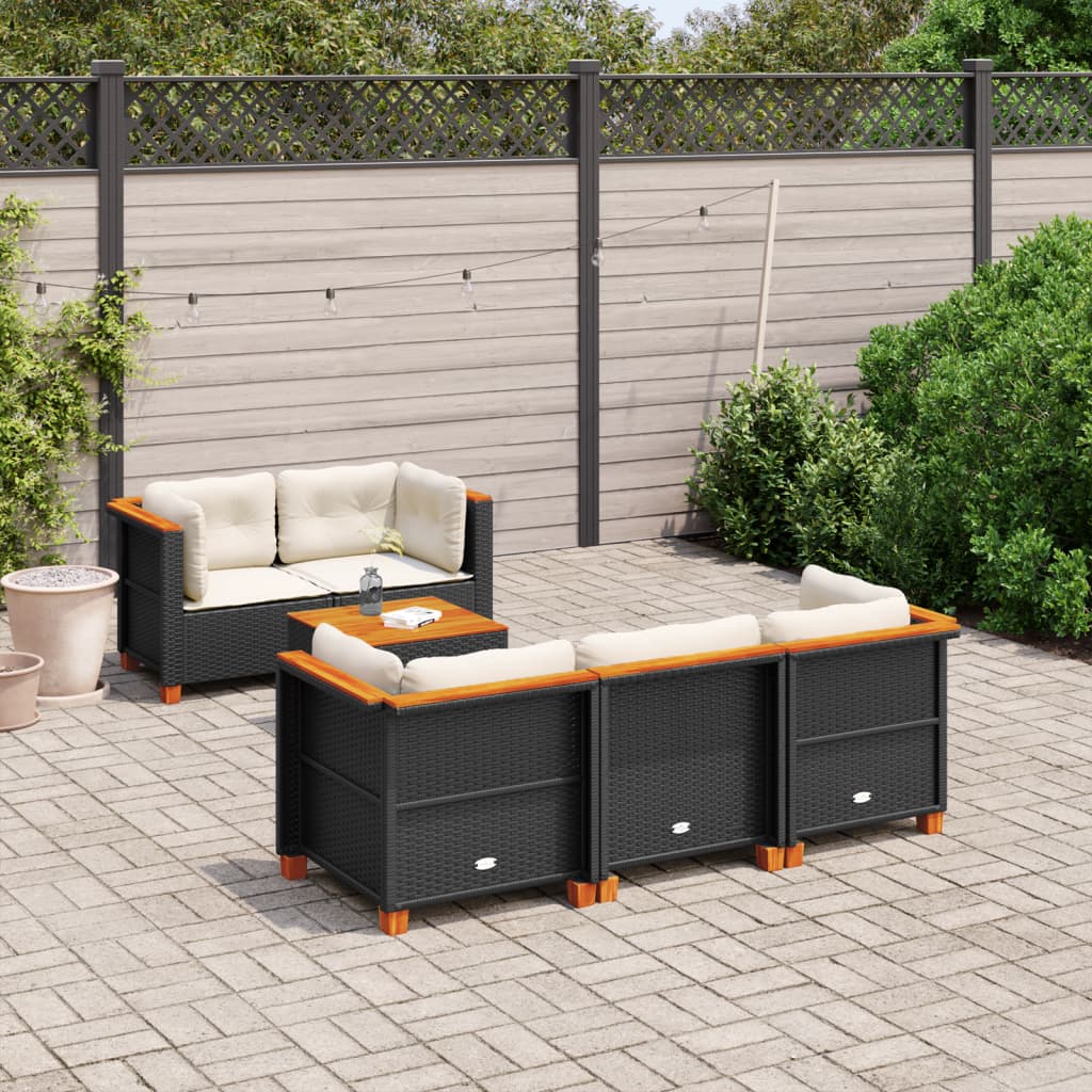 Set mobilier de grădină cu perne, 6 piese, negru, poliratan GartenMobel Dekor
