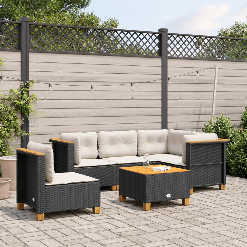 Set mobilier de grădină cu perne, 6 piese, negru, poliratan GartenMobel Dekor