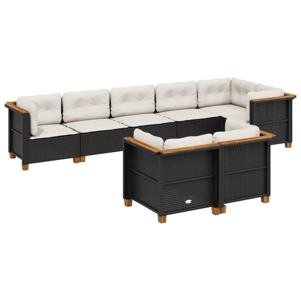 Set mobilier de grădină cu perne, 8 piese, negru, poliratan GartenMobel Dekor