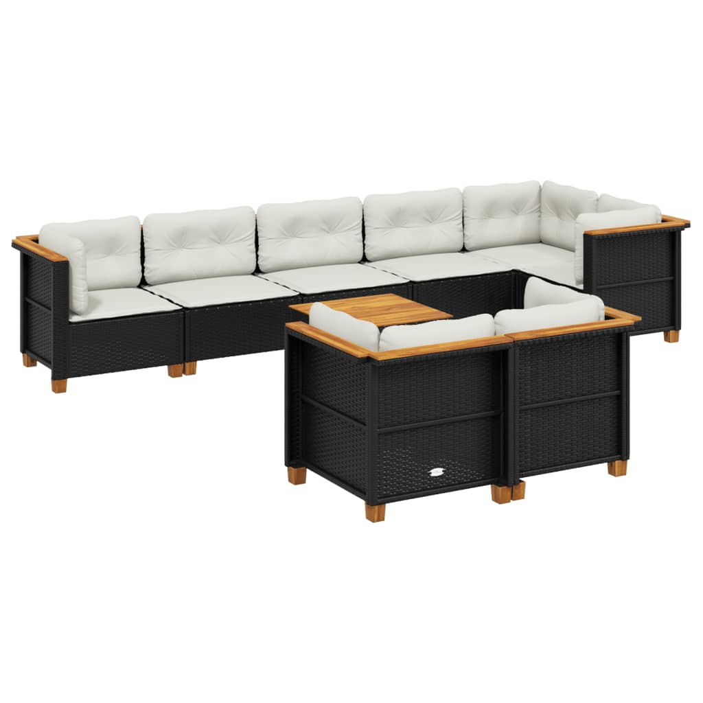 Set mobilier de grădină cu perne, 9 piese, negru, poliratan GartenMobel Dekor