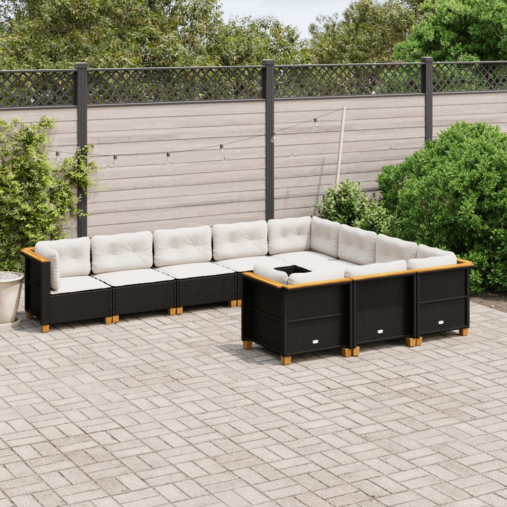 Set canapele de grădină cu perne, 10 piese, negru, poliratan GartenMobel Dekor