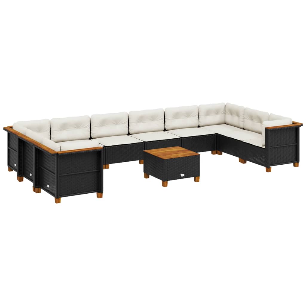 Set canapele de grădină cu perne, 11 piese, negru, poliratan GartenMobel Dekor