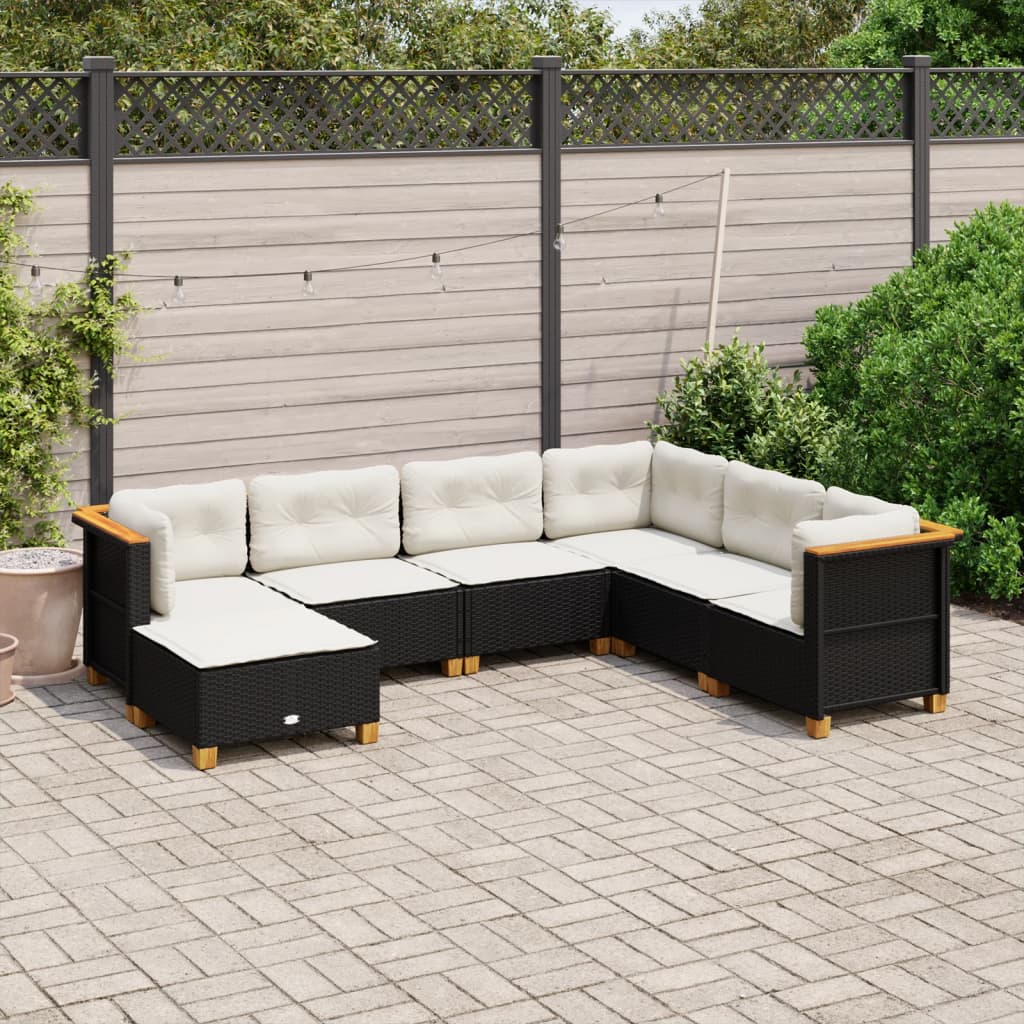 Set canapele de grădină cu perne, 7 piese, negru, poliratan GartenMobel Dekor