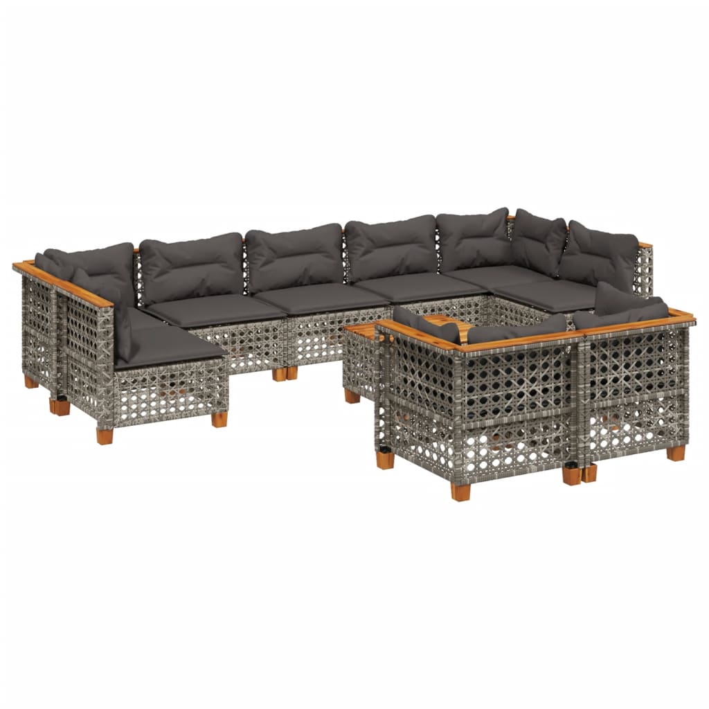 Set mobilier de grădină cu perne, 10 piese, gri, poliratan GartenMobel Dekor
