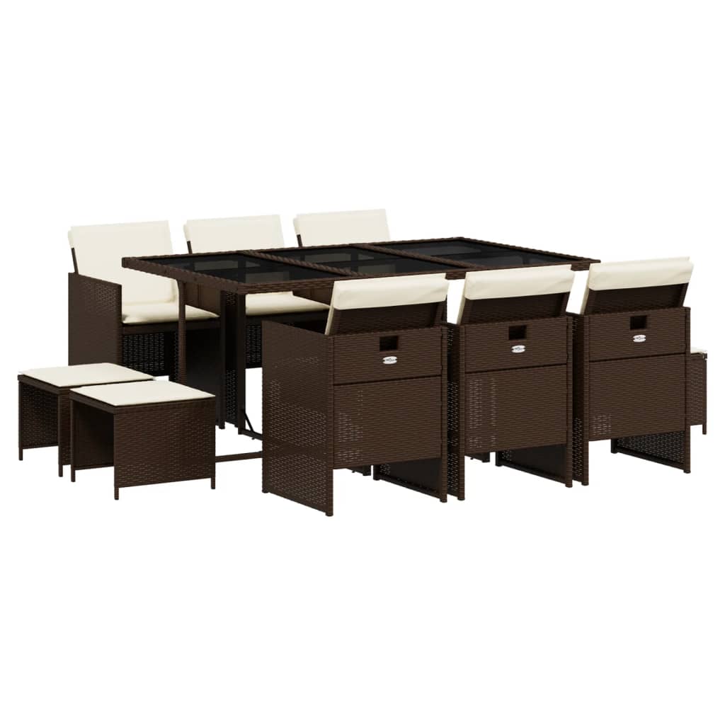 Set mobilier de grădină cu perne, 11 piese, maro, poliratan GartenMobel Dekor