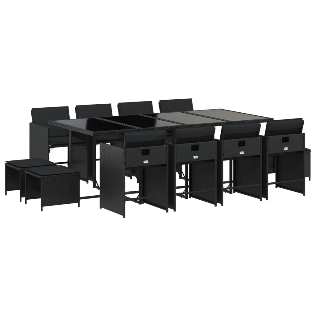 Set mobilier de grădină cu perne, 13 piese, negru, poliratan GartenMobel Dekor