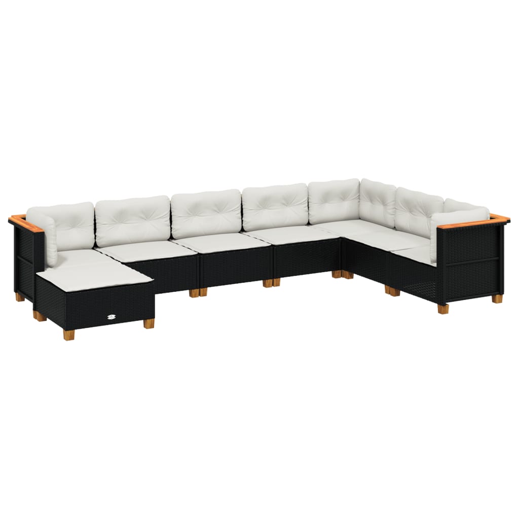 Set mobilier de grădină cu perne, 8 piese, negru, poliratan GartenMobel Dekor