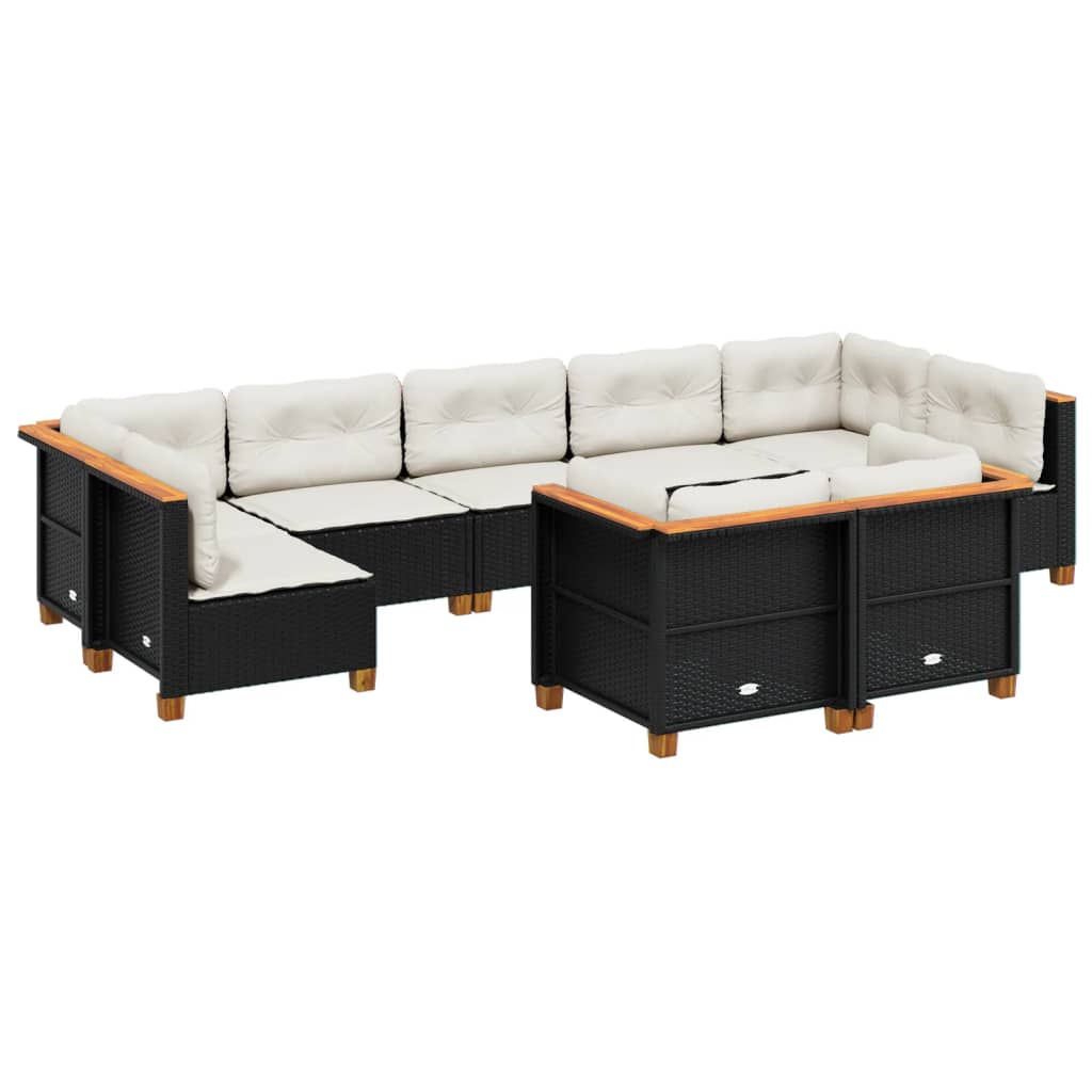 Set mobilier de grădină cu perne, 9 piese, negru, poliratan GartenMobel Dekor