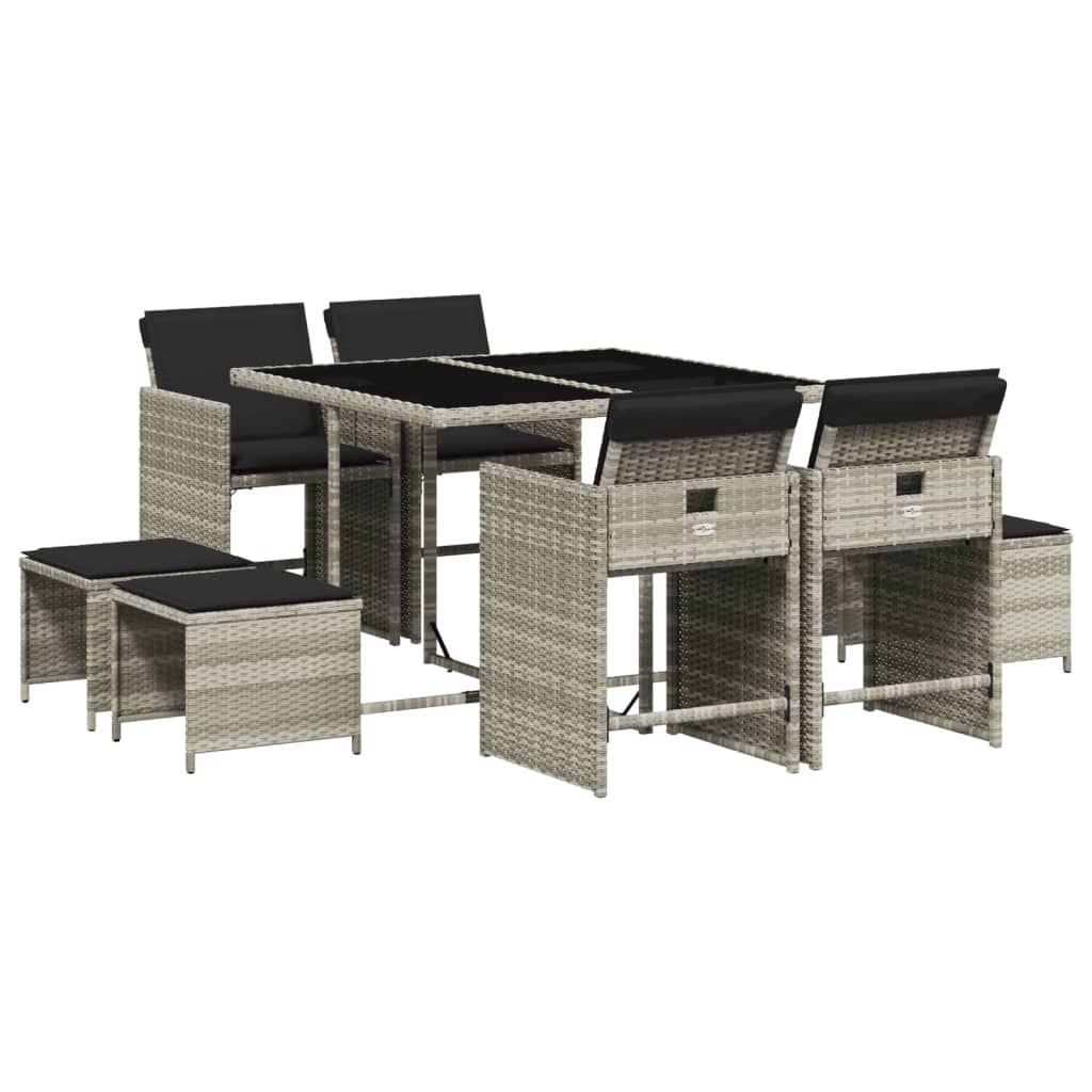 Set mobilier grădină cu perne, 9 piese, gri deschis, poliratan GartenMobel Dekor